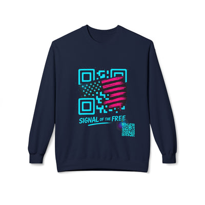 Signal of the Free™ Premium Glow Crewneck Sweatshirt — Retro QR American Flag Design