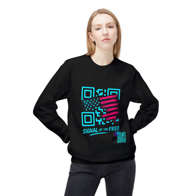 Signal of the Free™ Premium Glow Crewneck Sweatshirt — Retro QR American Flag Design