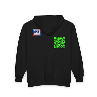 American Voltage™ Premium Glow Zip Hoodie Unisex — Neon QR Chest Design