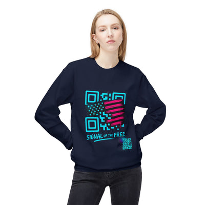 Signal of the Free™ Premium Glow Crewneck Sweatshirt — Retro QR American Flag Design