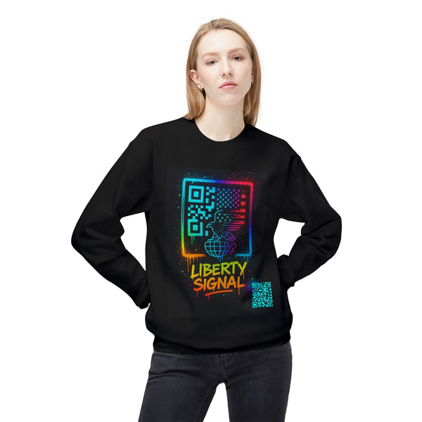 Liberty Signal™ Premium UV Crewneck Sweatshirt — Neon QR Code USA Design alternate view