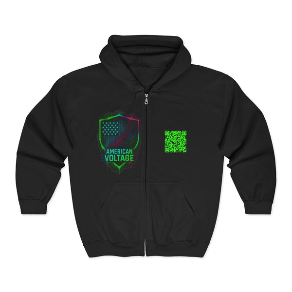 American Voltage™ Premium Glow Zip Hoodie Unisex — Neon QR Chest Design alternate view