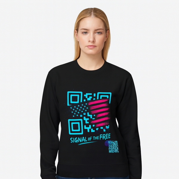 Signal of the Free™ Premium Glow Crewneck Sweatshirt — Retro QR American Flag Design