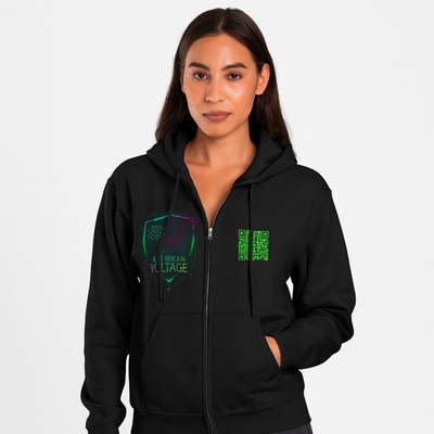 American Voltage™ Premium Glow Zip Hoodie Unisex — Neon QR Chest Design