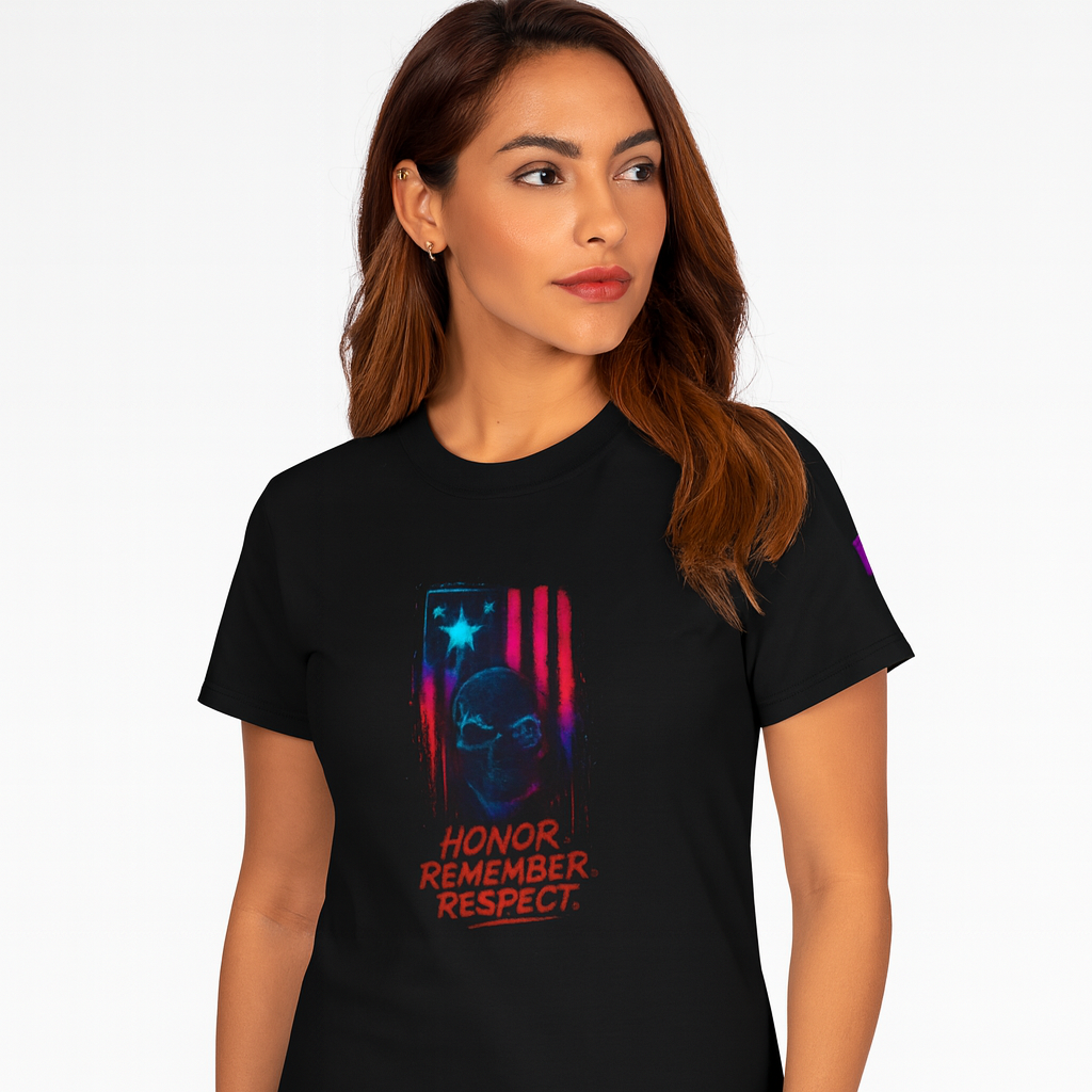 Honor. Remember. Respect.™ Premium– Unisex Patriotic Skull Flag Memorial Tee
