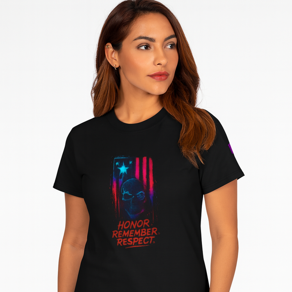 Honor. Remember. Respect.™ Premium– Unisex Patriotic Skull Flag Memorial Tee