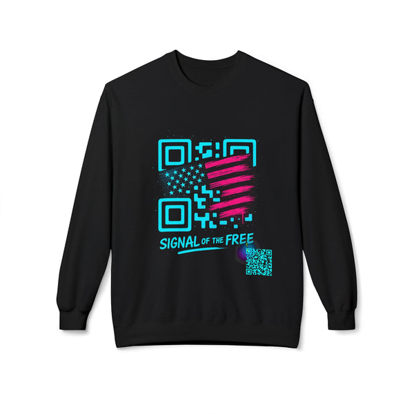 Signal of the Free™ Premium Glow Crewneck Sweatshirt — Retro QR American Flag Design alternate view