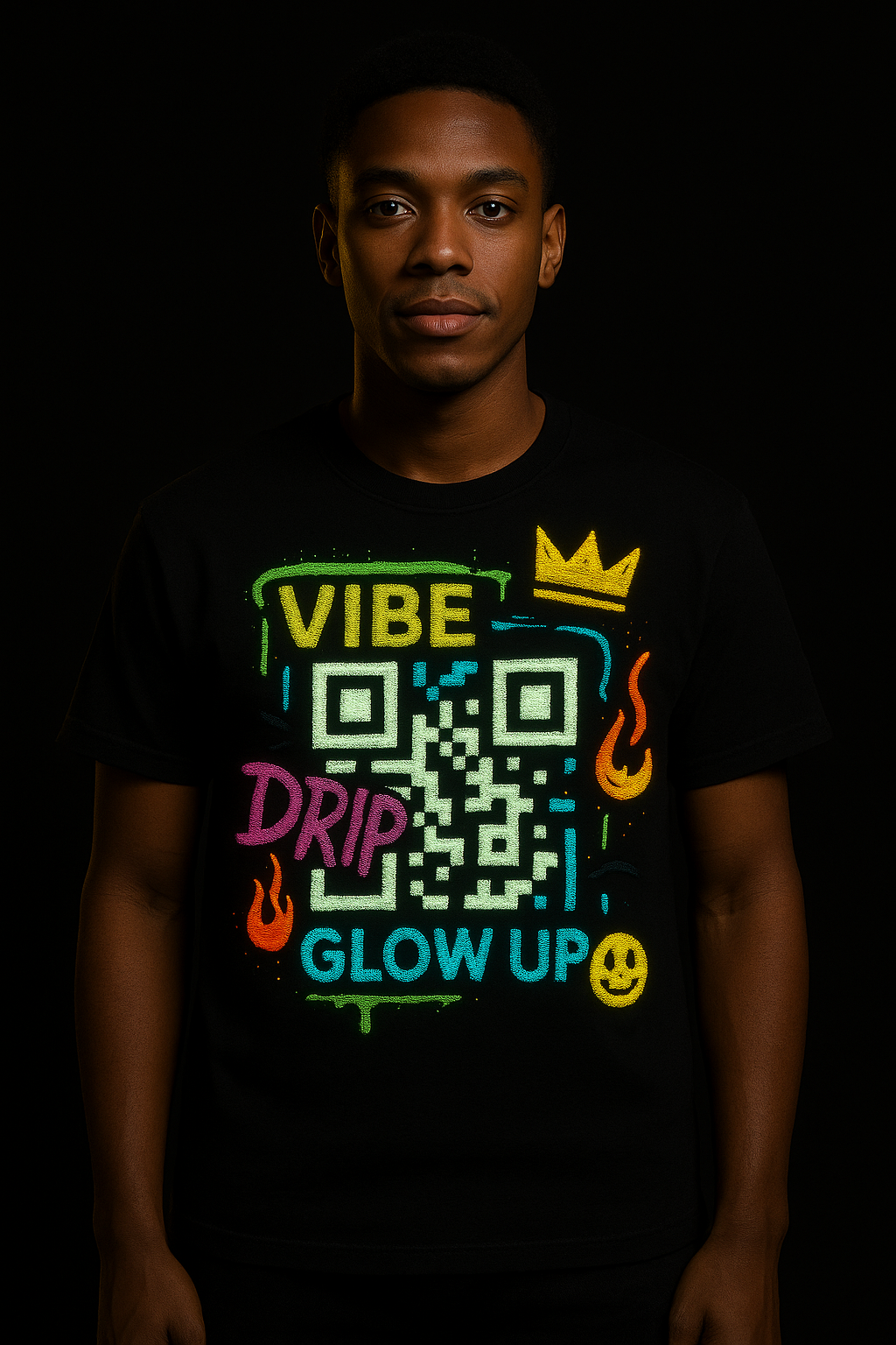 Glow QR tee mockup
